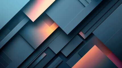 Blue and orange geometric shapes form an abstract background.