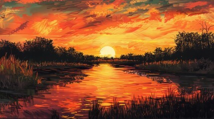 Obraz premium River sunset