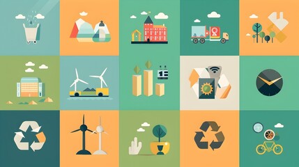 Sustainable Energy and Recycling Infographic with Environmental Icons and