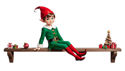 christmas render sitting edge cute elf 3d santa border holiday festive cartoon girl young