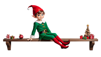 christmas render sitting edge cute elf 3d santa border holiday festive cartoon girl young