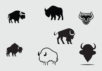 Minimal Black Bison icon illustration design