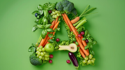 Green fruits and vegetables make a letter 
