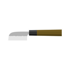 Kamagata Kurimuki, Japanese kitchen knife flat design vector illustration isolated on white background. A traditional Japanese kitchen knife with a steel blade and wooden handle.