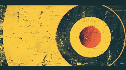 Retro Template with Circle Shape in Yellow Color and Vintage Noise Effect