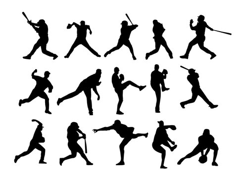 Baseball Player Silhouettes Icons. Detailed and illustrated icons of baseball players