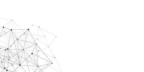 Grey graphic background dots with connections technologies and sharing data as abstract concept.