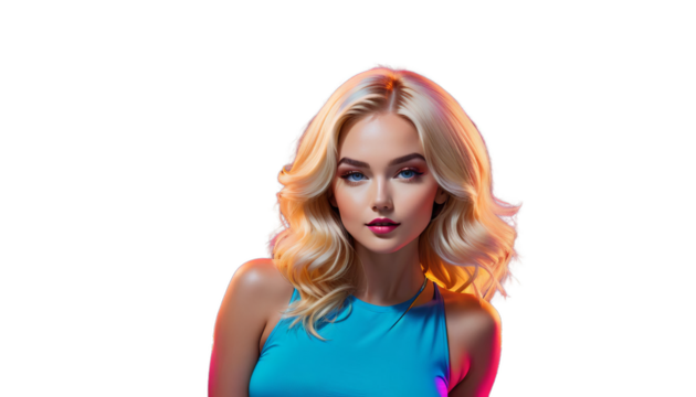 circle posing vibrant front blonde woman neon standing fashion style trendy modern attractive beauty confident feminine elegance glamour stylish portrait nightlife contemporary edgy bold chic