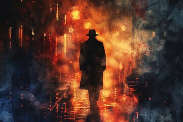 A dark and mysterious figure walks alone. Where is he going? What is he carrying? The dark, grungy alleyway adds to the sense of danger and intrigue.