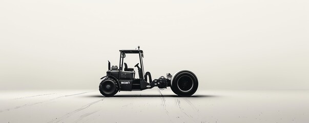 Minimalist design of a road roller, focusing on geometric simplicity and monochrome color scheme, elegant against white