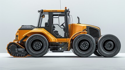 Fototapeta premium Side profile of a modern road roller, highlighting sleek design and clean lines, boldly isolated on a stark white canvas