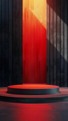 3d rendering of empty stage podium illuminated with red spotlight.