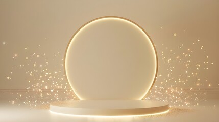 Product display podium with golden curve line element and decoration with  glitter light effect luxury background.