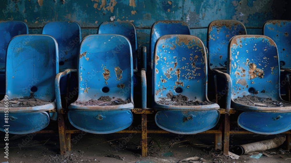 Sticker Old blue stadium seats available for renovation for visitors