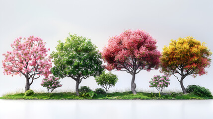 Collection Beautiful 3D Trees Isolated,
Blooming Trees and Bushes in Full Splendor
