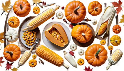 table corncob thanksgiving pumpkins background pumpkin wooden autumn fall harvest happy day festival holiday garland decorated squash nature candle november season celebration decoration orange light