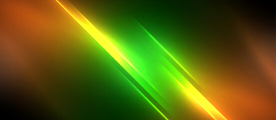 Visual effect lighting showcasing a vibrant display of green, yellow, and orange light beams against a black background, creating a captivating neon art installation at an event