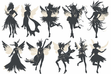 Set Of Silhouette Fairy