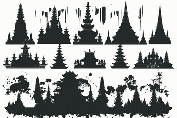 Set Of Southeast Asia Silhouette Temple