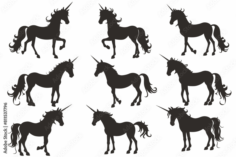 Poster Set Of Silhouette Unicorn Fantasy