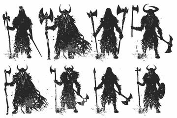 Set Of Silhouette Viking Warrior
