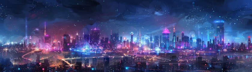 digital artwork showing a bioluminescent cityscape with organic architecture