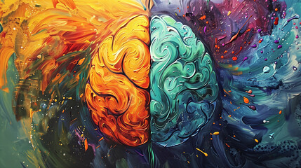 Brain hemispheres oil painting