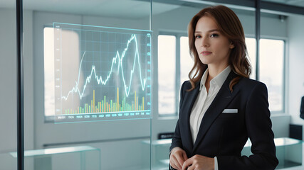 A Business girl and growth graph.