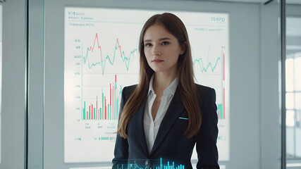 A Business girl and growth graph.