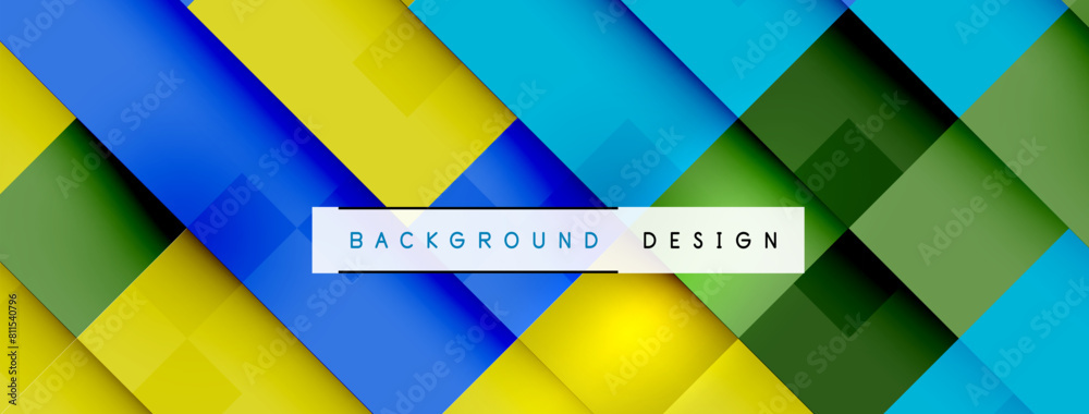 Poster Colorfulness abounds in the azure, yellow, and green squares on the vibrant background. The triangles and rectangles create a dynamic pattern on the electric blue backdrop