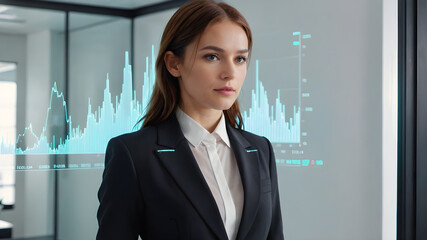 A Business girl and growth graph.