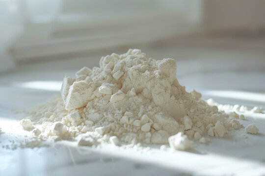 A pile of white powder on a table.