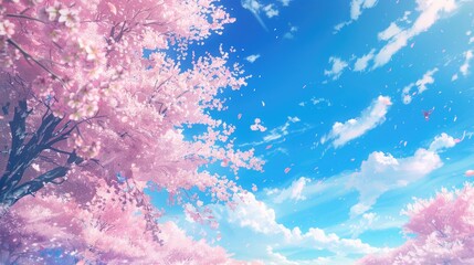 Naklejka premium Sakura Lovely Cherry Blossoms and Clear Blue Sky