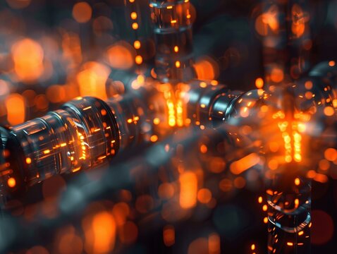 A microscopic view of a digital network, highlighting the intricate data packets shaped like tiny glowing padlocks, securing information flow