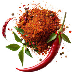 Red chili peppers and spices on Transparent background