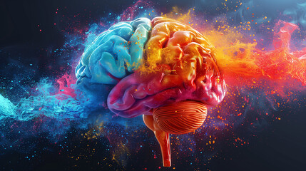 The brain is splashed with colors