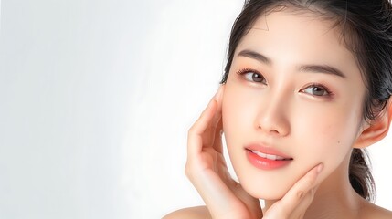 young beautiful Asia girl with pretty smile on face. Beauty Korean spa skincare banner ,