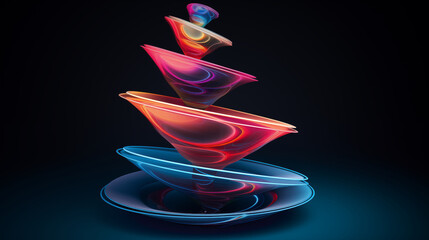 Colorful 3D funnel model flow 5 step, levitating on dark blue background.
