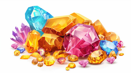 Cartoon vector pile of gold and gems isolation over white background, Illustration