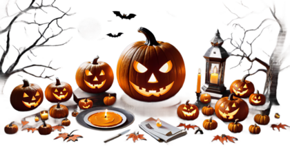 spooky halloween jack night moon lantern full table pumpkin candle mystery green wooden glowing blue horror orange autumn dark skittish holiday background evil light celebration tree forest fear wood