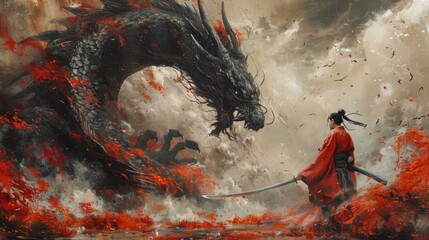 samurai fights dragon
