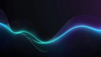 Cyan waves on dark backdrop, contemporary digital art