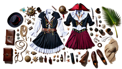 woman costume coast tropical land shot pirate dressed ship seascape shoreline cruise adventure buccaneer corsair fantasy blond person female adult handgun hat sailing captain sunshine sunset explorer