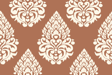 Damask Ikat floral seamless pattern. flower embroidery. design for fashion women, texture, fabric, clothing, wrapping paper, curtains, and decoration. vintage wallpaper