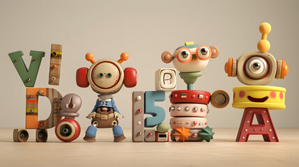 Obraz premium 알파벳을 들고 있는 3d 애니메이션 캐릭터