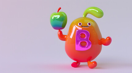 알파벳을 들고 있는 3d 애니메이션 캐릭터