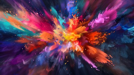 Vibrant Explosion of Colors and Energy in Digital Abstract Artwork description This stunning digital artwork features an explosive burst of intense