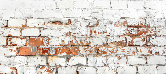 Vintage Red Brick Wall with White Paint