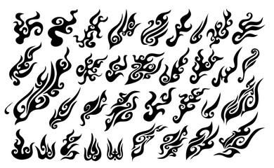 Flame decal. tribal fire symbol design. fire flame vector illustration. Tribal fire vinyl stickers for transportation. Burning element with curves for vehicle. y2k gothic flame stickers.