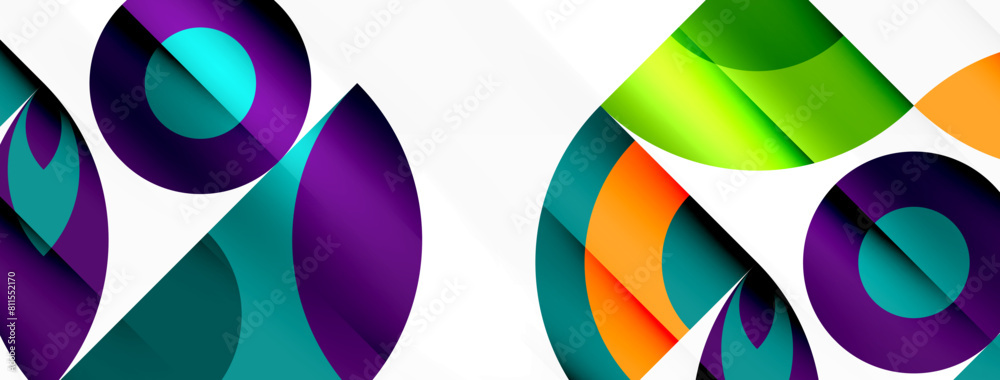 Poster A vibrant display of colorfulness with circles in electric blue and various tints and shades. Symmetrical patterns create an artful design on a white background